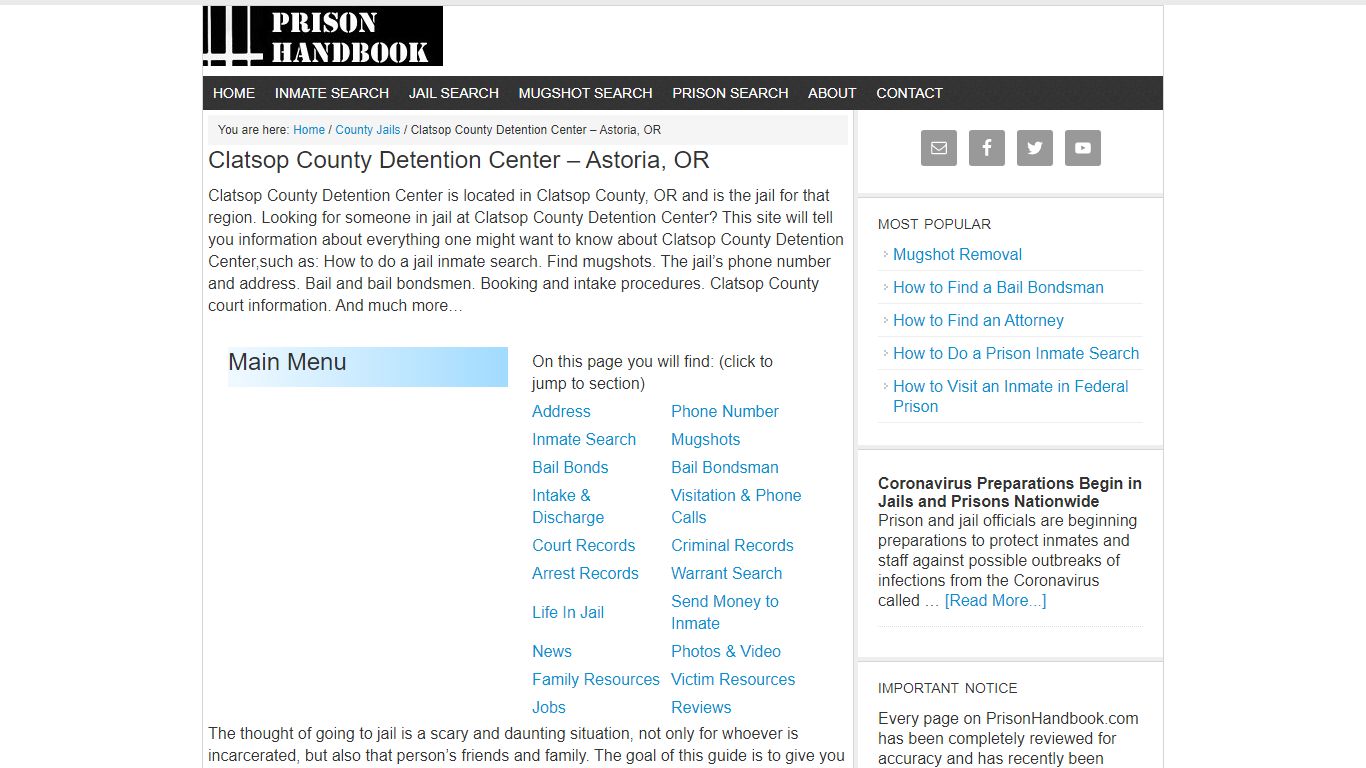 Clatsop County Detention Center – Astoria, OR - Prison Handbook