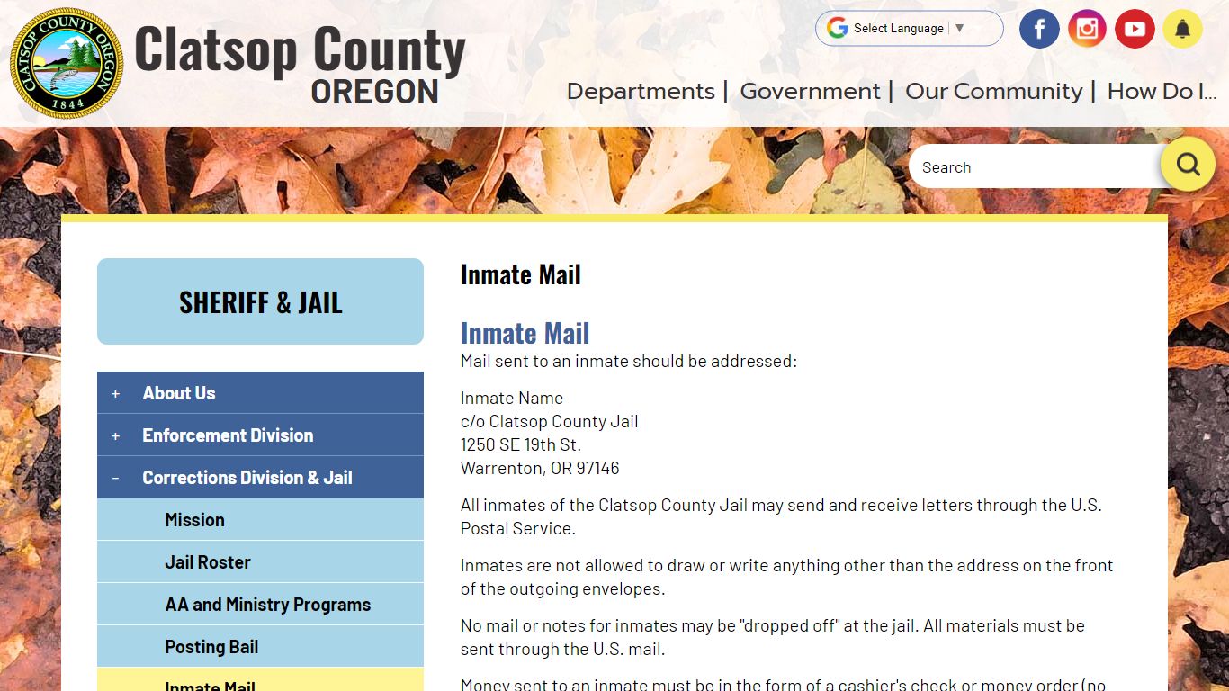 Inmate Mail | Clatsop County OR